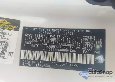 2006 Toyota Camry Solara Se z USA, uszkodzony, nr VIN 4T1CE38P66U604506